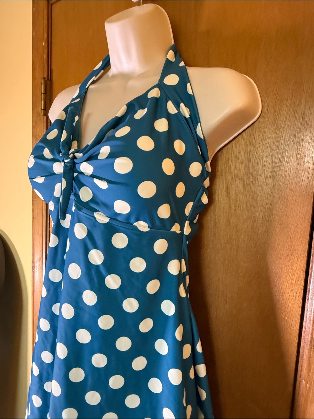 COCOSHIP Blue and White Polka Dot Halter Swimdress - Picture 3 of 8